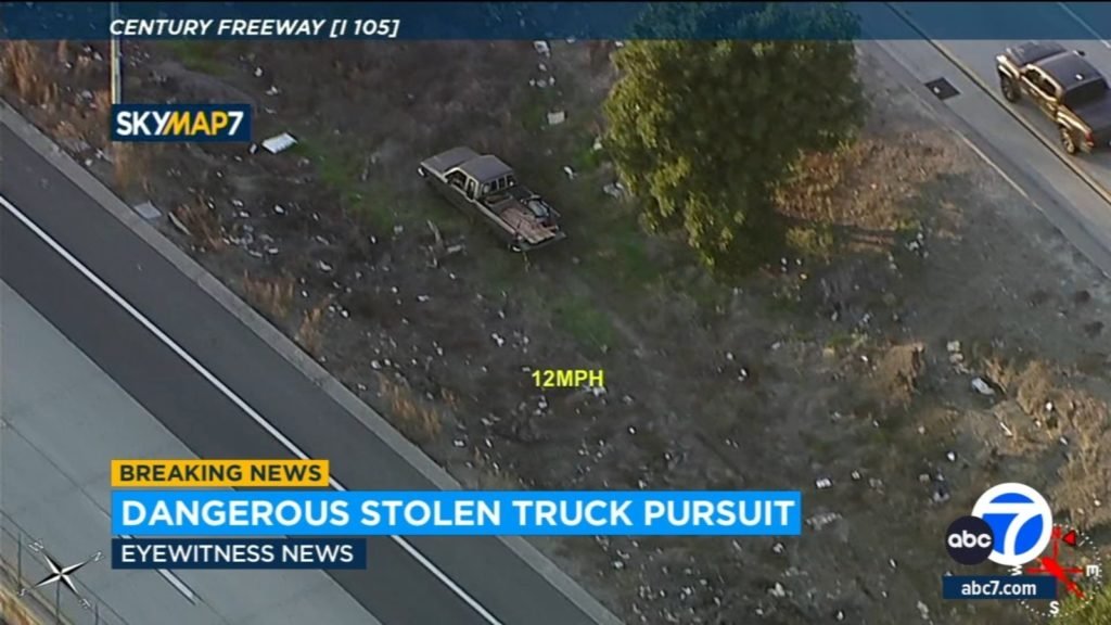 Chase: Suspect goes off-road, drives into wash under 105 Freeway in Norwalk-Downey area - KABC-TV