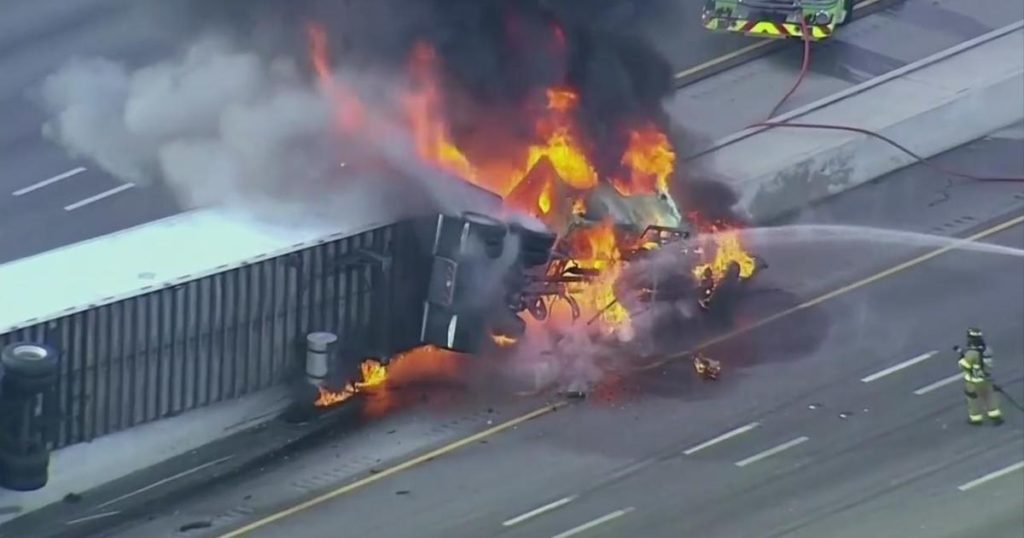 Semi-truck fire on Turnpike Extension causes delays - CBS News