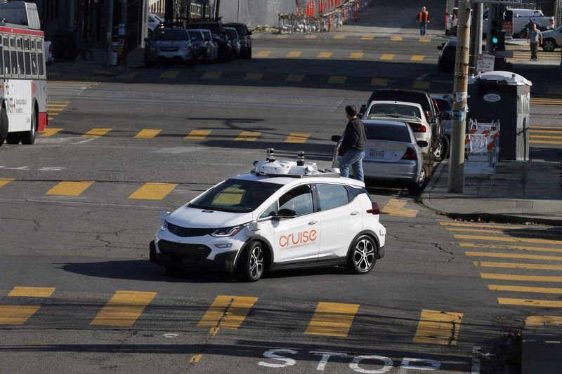 FILE PHOTO: A self-driving GM Bolt EV is seen during a media event where Cruise, GM's autonomous car unit, showed off its self-driving cars in San Francisco, California, U.S. November 28, 2017. REUTERS/Elijah Nouvelage/File Photo