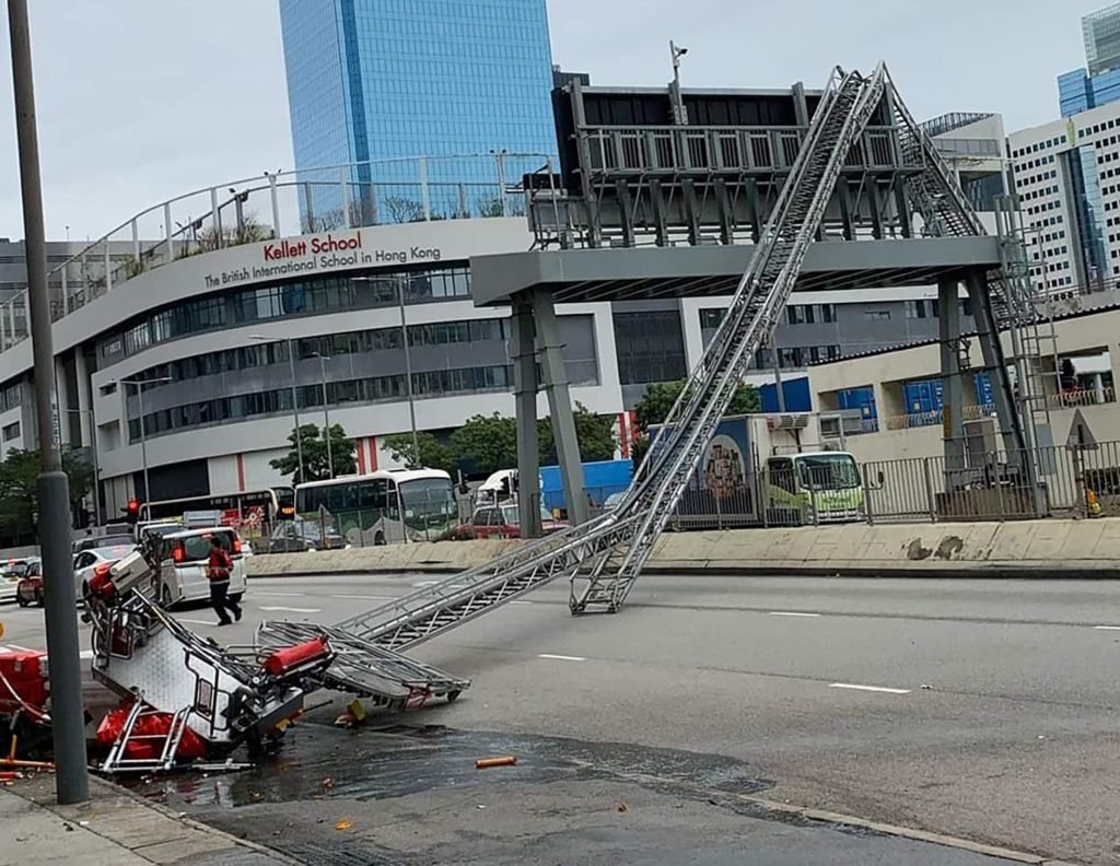 Fire truck aerial ladder collapses, blocks traffic on Hong Kong main road - South China Morning Post