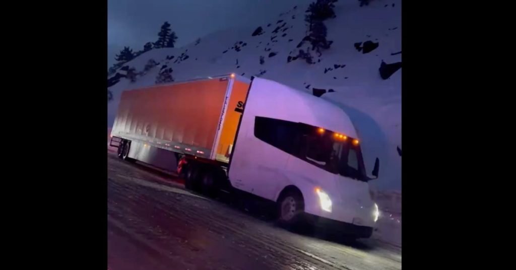 Tesla Semi electric truck spotted handling closed icy road - Electrek
