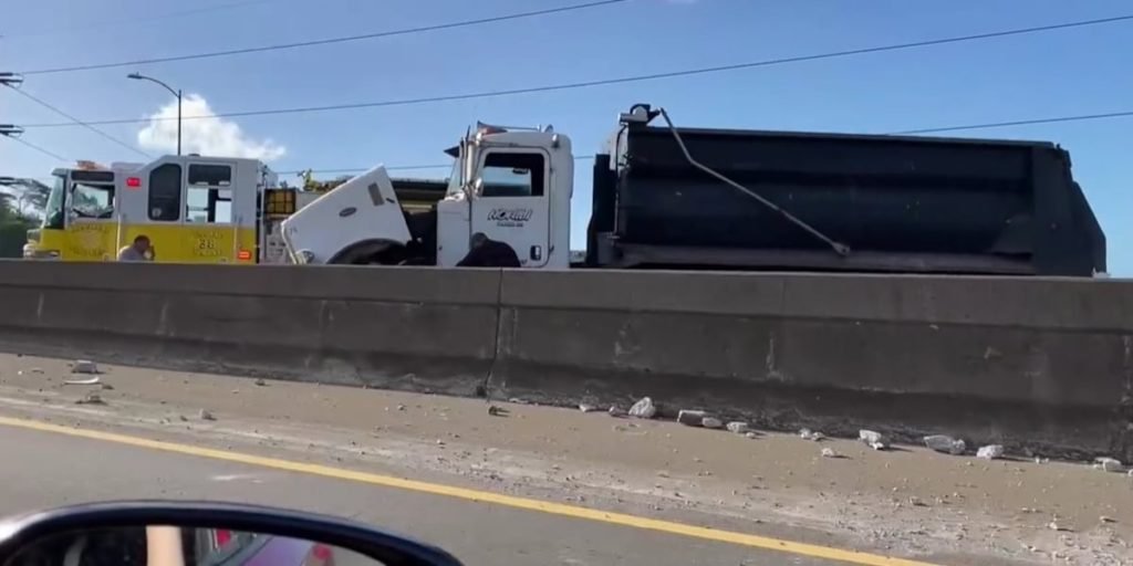 Dump truck crash shuts down multiple lanes on H-1 East, snarls morning commute - AOL