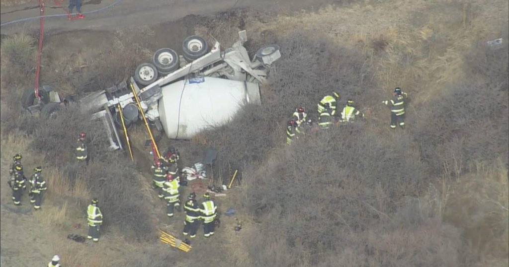 Concrete truck crashes in Colorado, trapping injured driver inside - CBS Colardo
