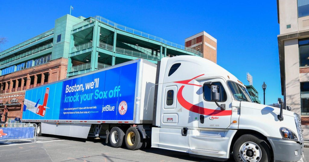 BOSTON, MA - FEBRUARY 03: The spring training equipment truck starts the drive to JetBlue Park during Boston Red Sox Truck Day on February 3, 2023, at Fenway Park in Boston, MA. (Photo by Erica Denhoff/Icon Sportswire via Getty Images)