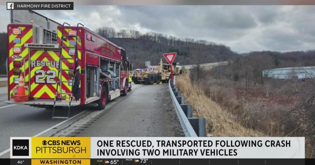 Driver rescued after military truck crashes on I-79 - CBS Pittsburgh