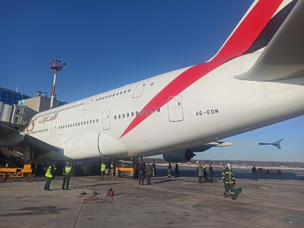 Truck got stuck under Emirates A380 in Moscow, tore a hole in fuselage - Business Insider