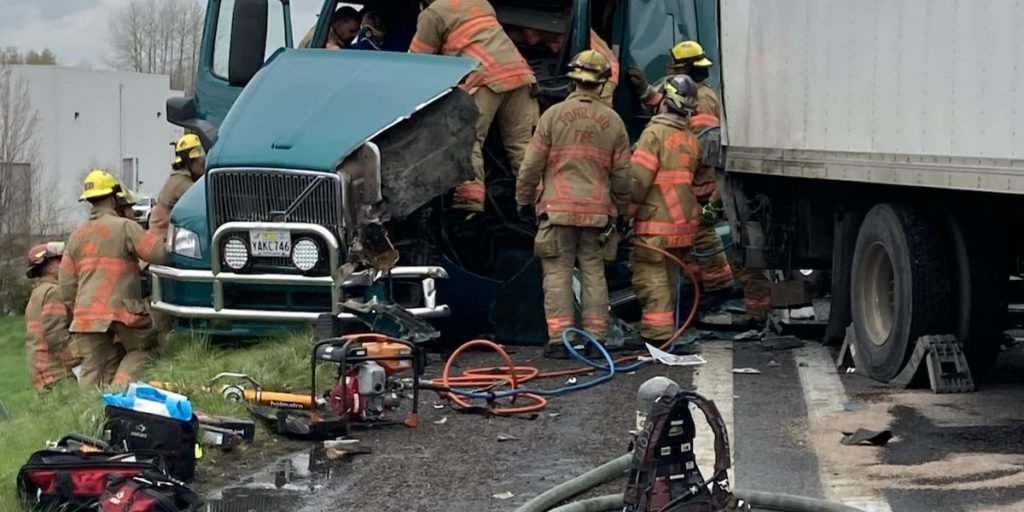 One removed from high-impact semi and box truck crash on Marine Drive - Fox 12 Oregon