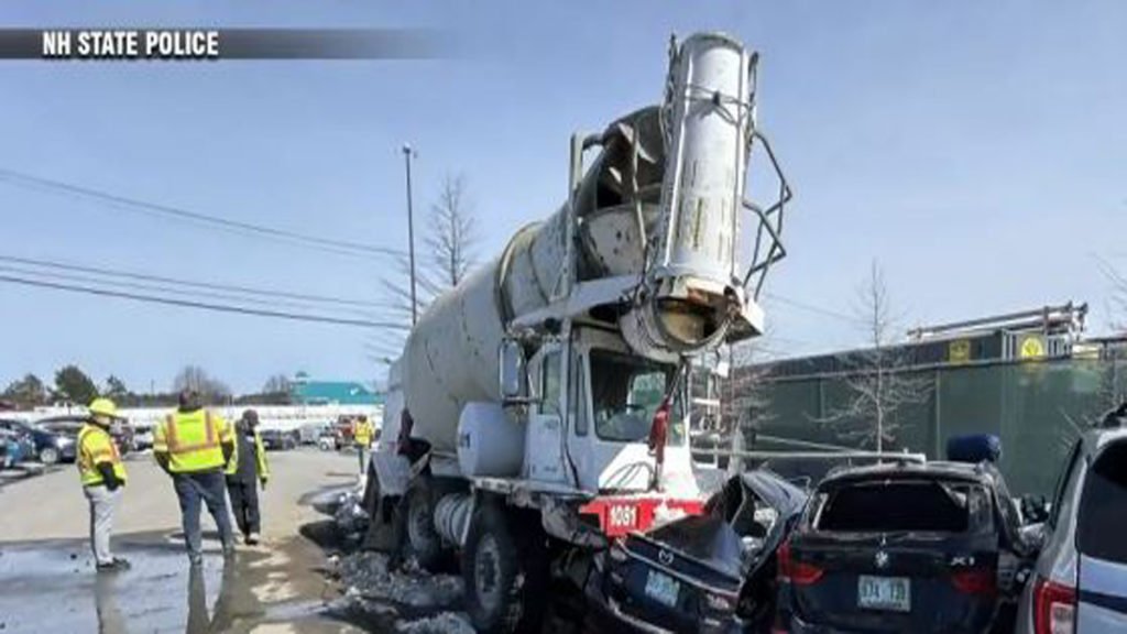 Cement truck driver hospitalized after veering off highway, smashing into vehicles in NH - Boston News, Weather, Sports - Boston News, Weather, Sports | WHDH 7News