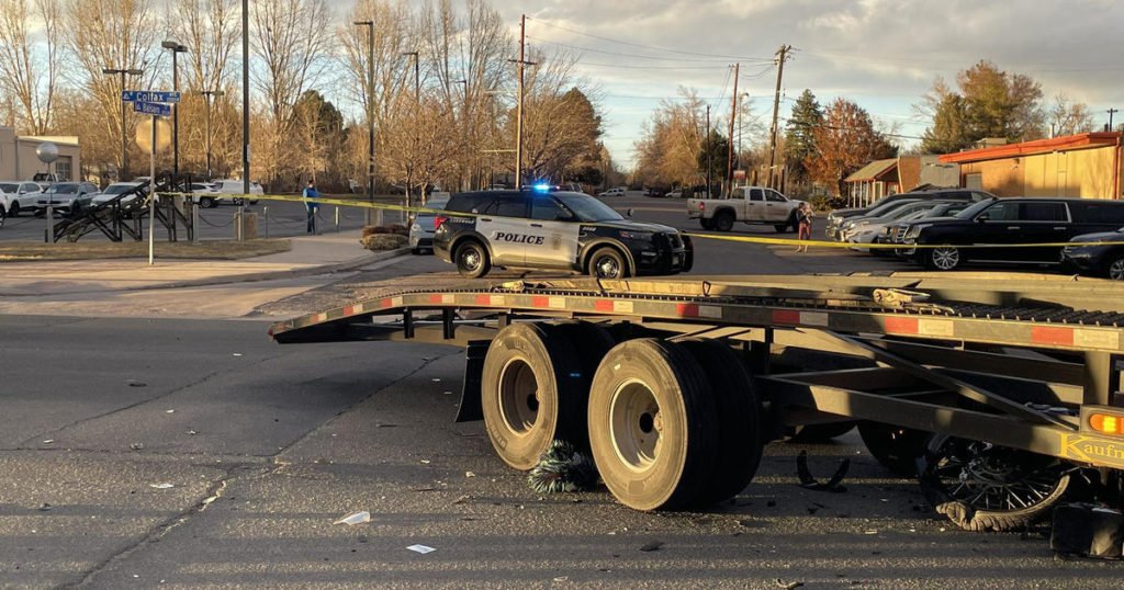 West Colfax Avenue between Allison and Carr Streets closed after crash involving motorcycle and truck in Lakewood - CBS News