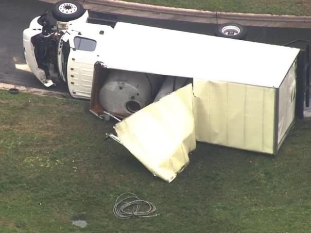 Box truck overturns, blocking Six Forks Road exit off I-440 in Raleigh - WRAL News