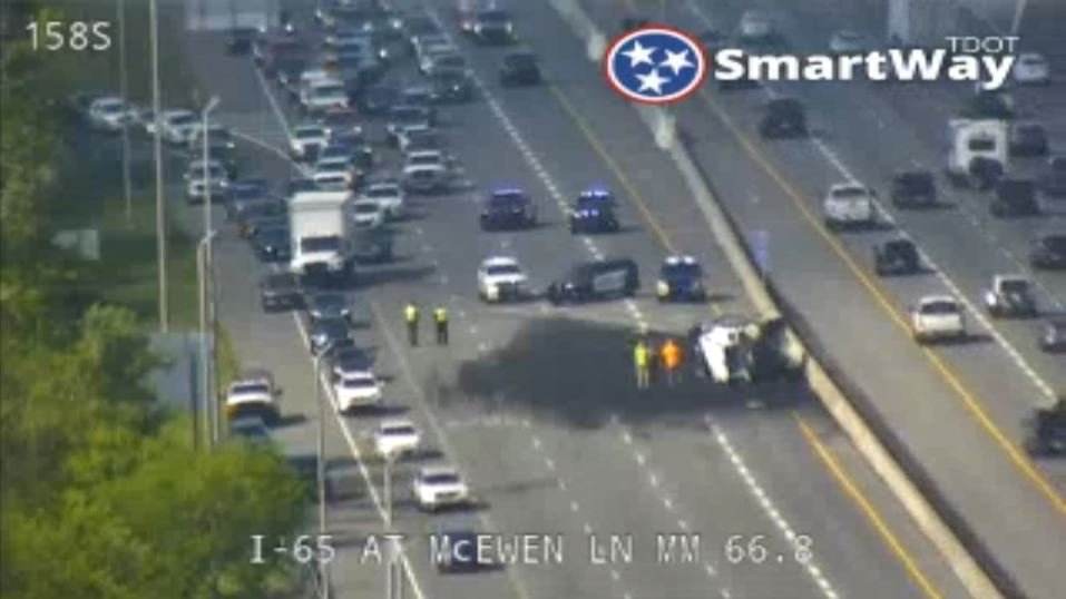 Overturned dump truck on I-65 South in Franklin causing major delays - WKRN News 2