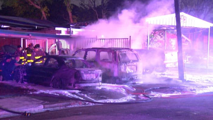 2 cars and a truck go up in flames in front of North Side home, SAFD says - KSAT San Antonio