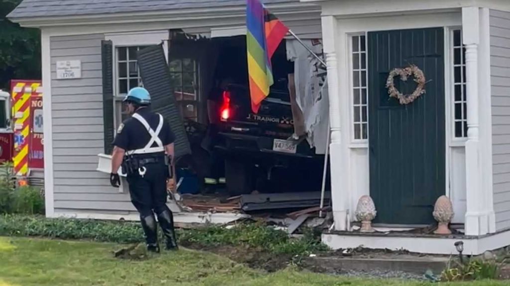 Truck winds up inside home after crash in South Shore town - WCVB Boston