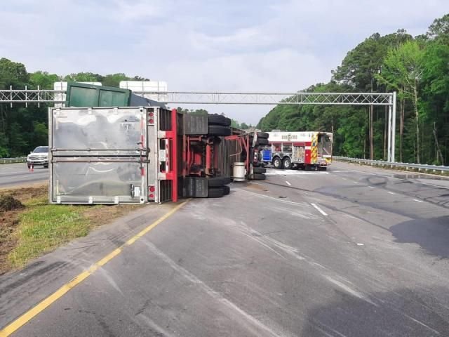 Tractor-trailer overturns after crash with garbage truck on Raeford Road in Fayetteville - WRAL News