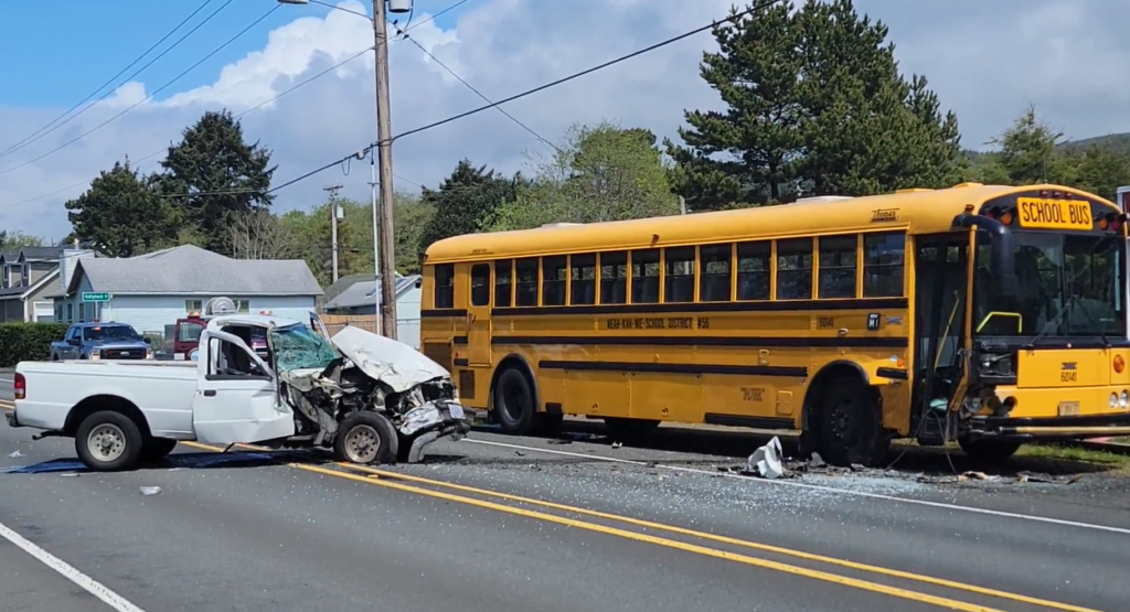 Truck crashes into parked school bus in Tillamook County - KOIN.com