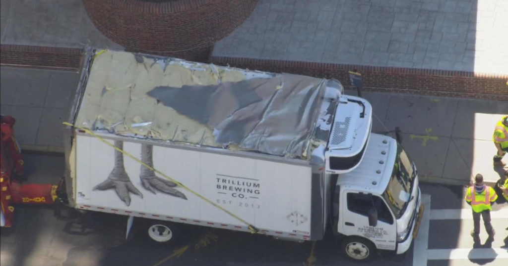 3 trucks, including one from Trillium Brewing, get "storrowed" in one day on Storrow Drive - CBS Boston