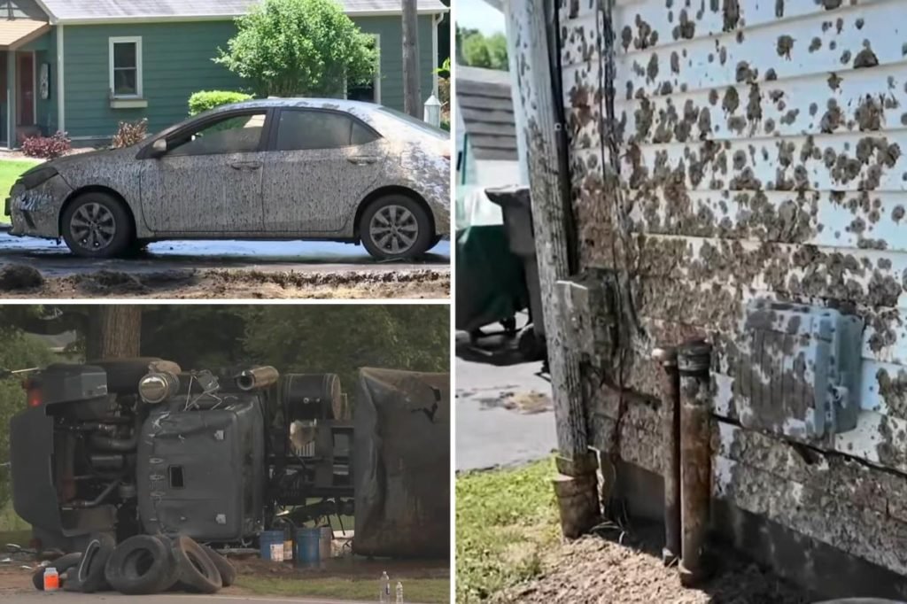 Truck tips over and splatters Connecticut homes with something too gross to believe - New York Post