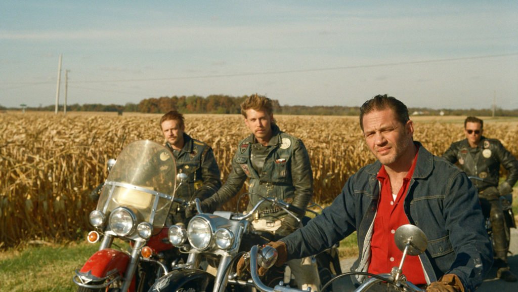 THE BIKERIDERS, front, from left: Boyd Holbrook, Austin Butler, Tom Hardy, 2023. ph: Mike Faist / © Focus Features / Courtesy Everett Collection