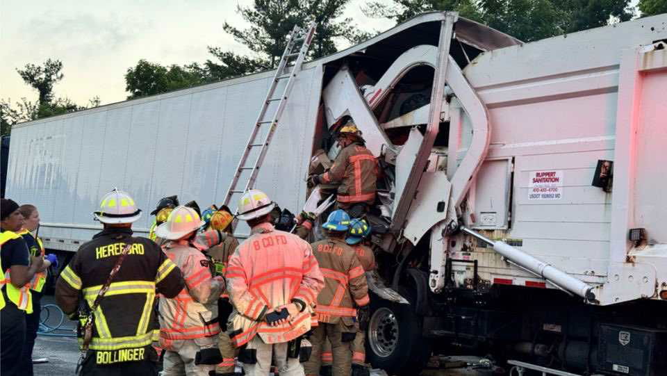 Trash truck driver injured in I-83 crash with tractor-trailer - WBAL TV Baltimore