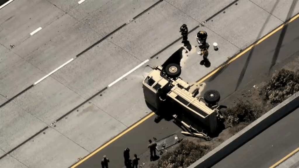 Overturned US Army truck blocks lanes on I-580 in Castro Valley - NBC Bay Area