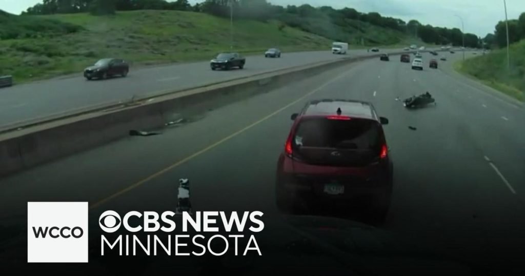 Dash cam footage shows close call between motorcyclist and dump truck - CBS News